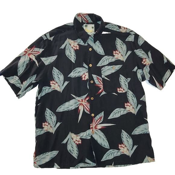 Banana Cabana 100% Silk Shirt Hawaiian Tropical Button Up Short Sleeve - Picture 1 of 9